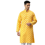 Geometric Embroidered Mandarin Collar Mirror Work Cotton Silk Straight Yellow Kurta