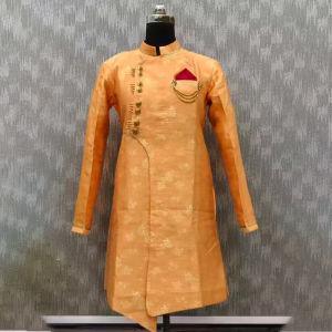 Beige Silk Blend Majestic Sherwani with Pyjama For men